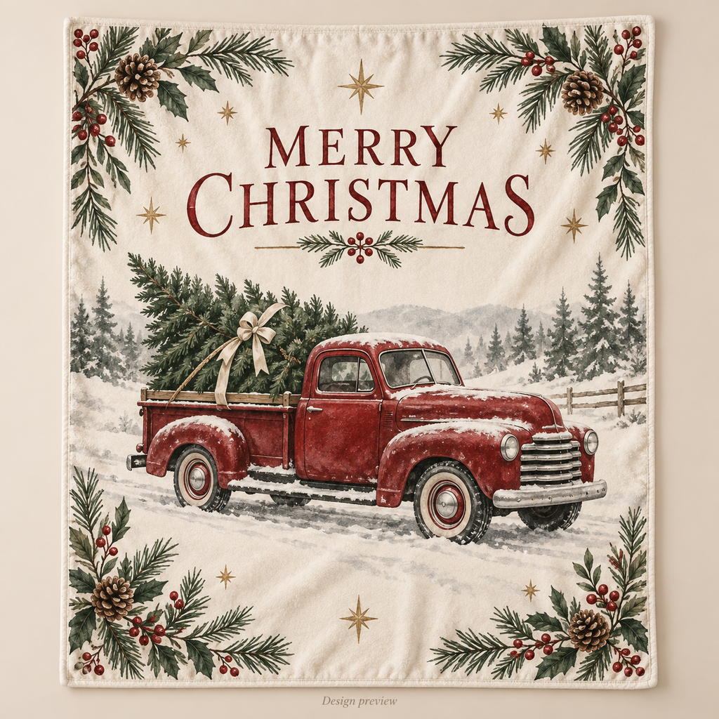Christmas Red Truck & Tree Throw Blanket