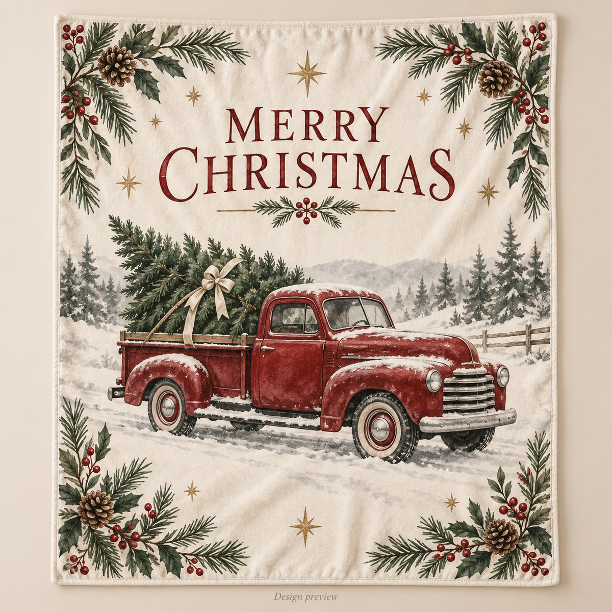 Christmas Red Truck & Tree Throw Blanket