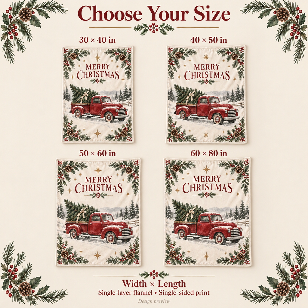 Christmas Red Truck & Tree Throw Blanket