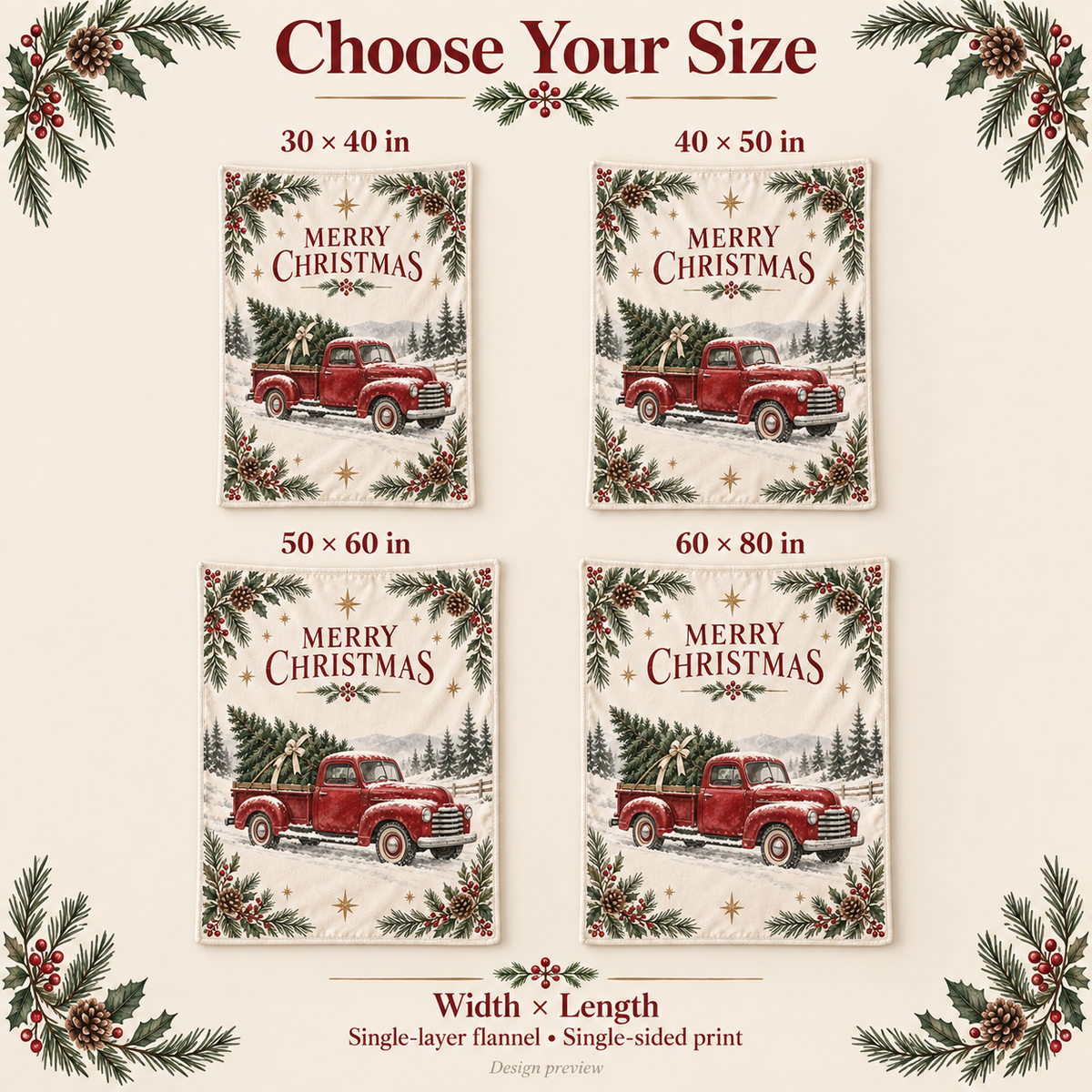 Christmas Red Truck & Tree Throw Blanket